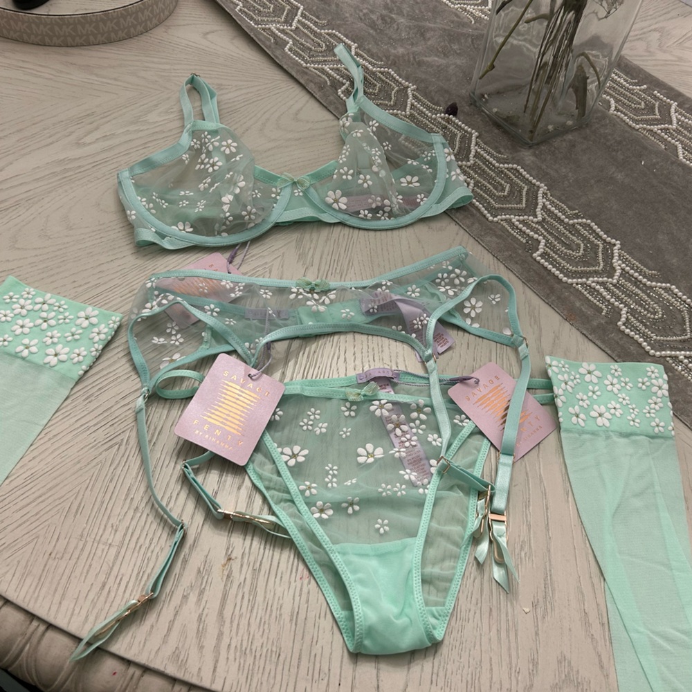 FENTY By RIHANNA Mint Green Floral Lingerie Set